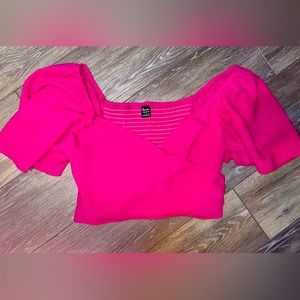 Hot pink Cropped Flowy sleeve dressy shirt